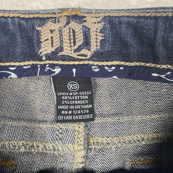 SPJ Denim Jean Shorts Cut Offs Frayed Distressed Festival Low Rise Juniors Sz XS - Picture 3 of 8